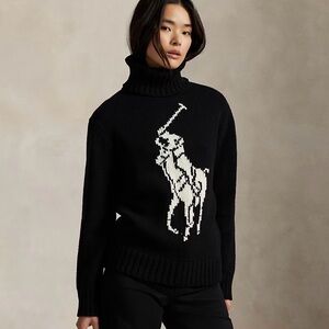 Ralph Lauren Black Turtleneck Sweater with White Logo **OUT OF STOCK ONLINE**